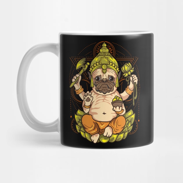 Pug Dog Chieftain God Buddha Yoga Meditate Zen by E